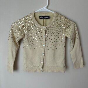 Mini Boden Gold Tan Cream Sequin Cardigan Girls Youth Size 5/6